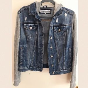 Jean Jacket w/ Grey Sweatshirt Sleeves/Hood